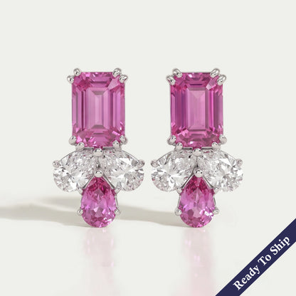 Lab Pink Emerald Gemstone Stud Earrings Earrings