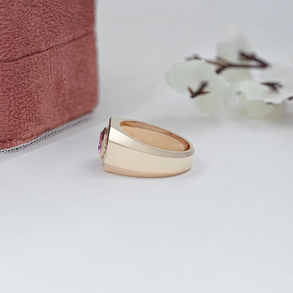 Pink Emerald Gemstone Men's Halo Ring Ring