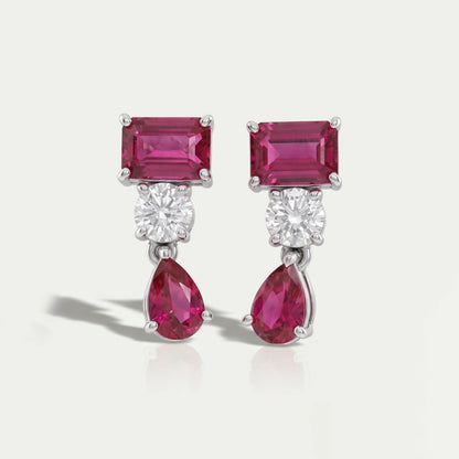 Ruby Emerald And Pear Gemstone Drop Earrings Earrings