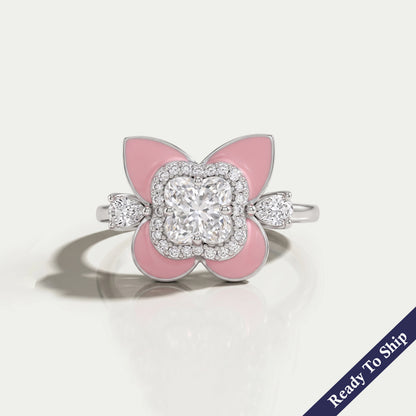 Antique Floral Cut Pink Enamel Engagement Ring Rings