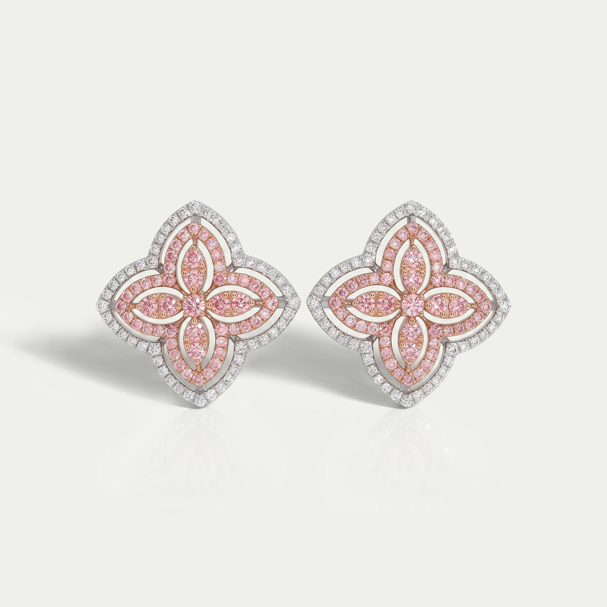 Pink Floral Round Cut Diamond Stud Earrings Earring