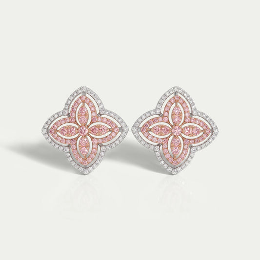 Pink Floral Round Cut Diamond Stud Earrings Earring