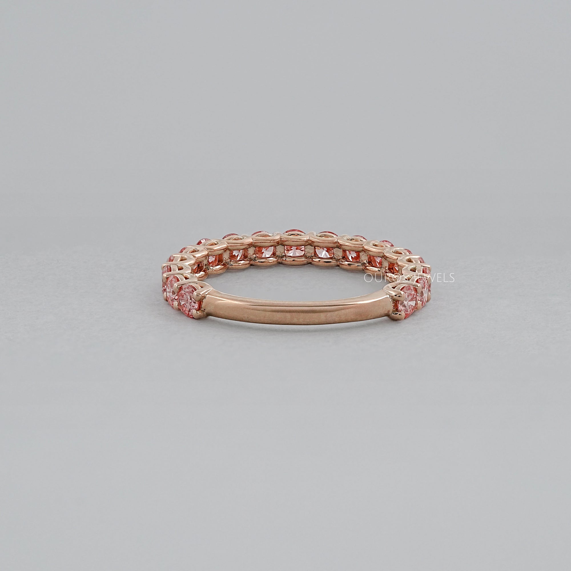 Pink Round Cut Lab Grown Diamond Half Eternity Wedding Ring
