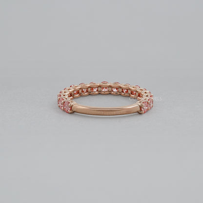 Pink Round Cut Lab Grown Diamond Half Eternity Wedding Ring