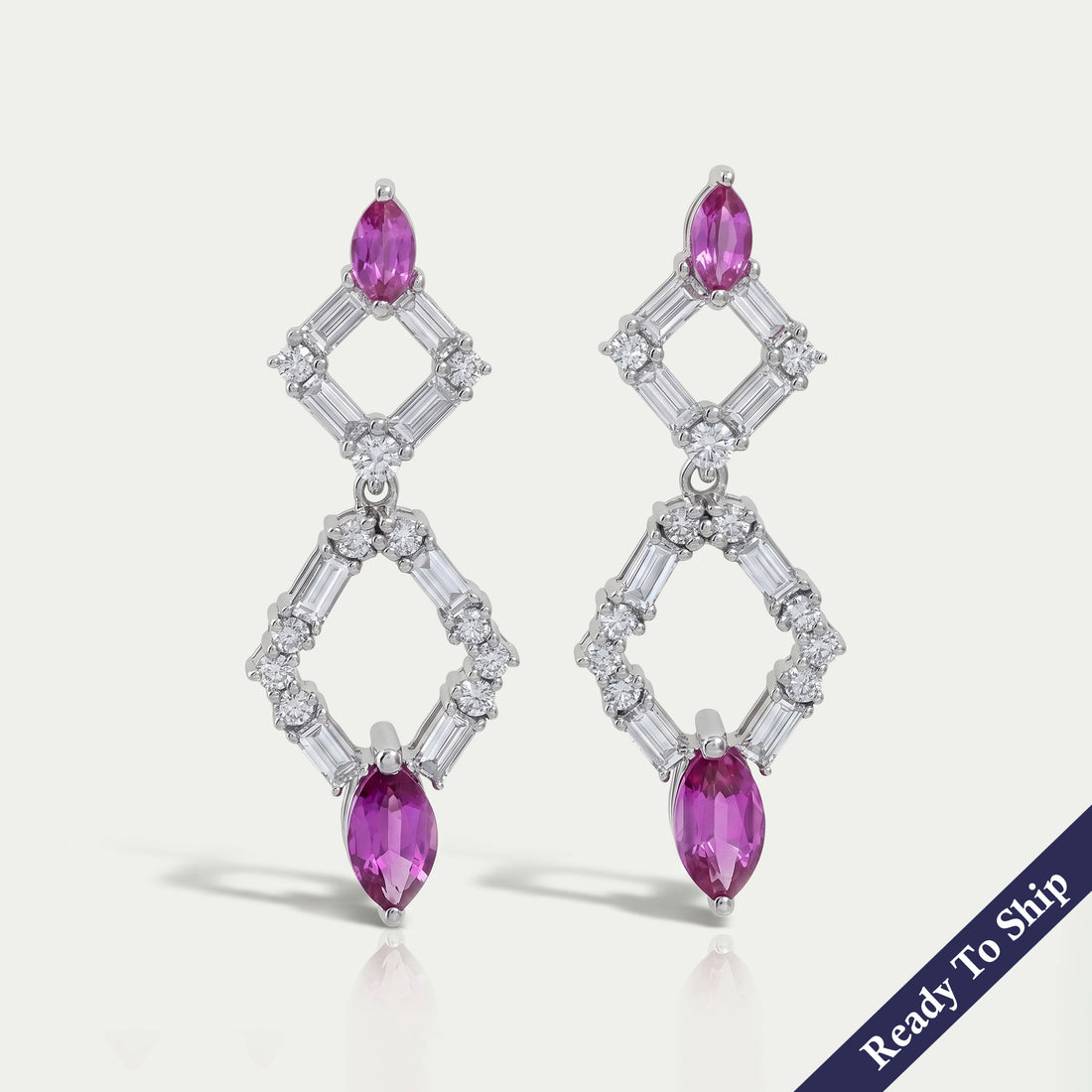 Pink Marquise Gemstone And Diamond Drop Earrings Earrings