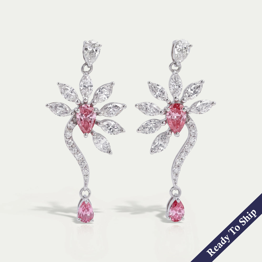 Pink Pear And Marquise Diamond Flower Drop Earrings Earrings