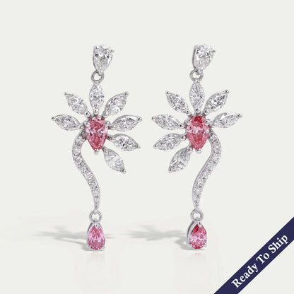 Pink Pear And Marquise Diamond Flower Drop Earrings Earrings
