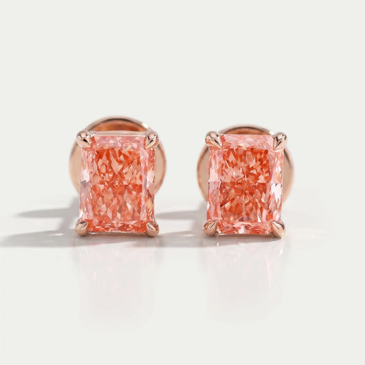 Pink Radiant Cut Lab Diamond Stud Earrings Earring