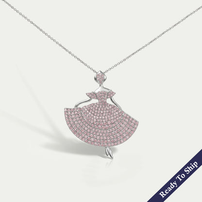 Fancy Pink Round Cut Crystals Barbie Doll Pendant Necklaces