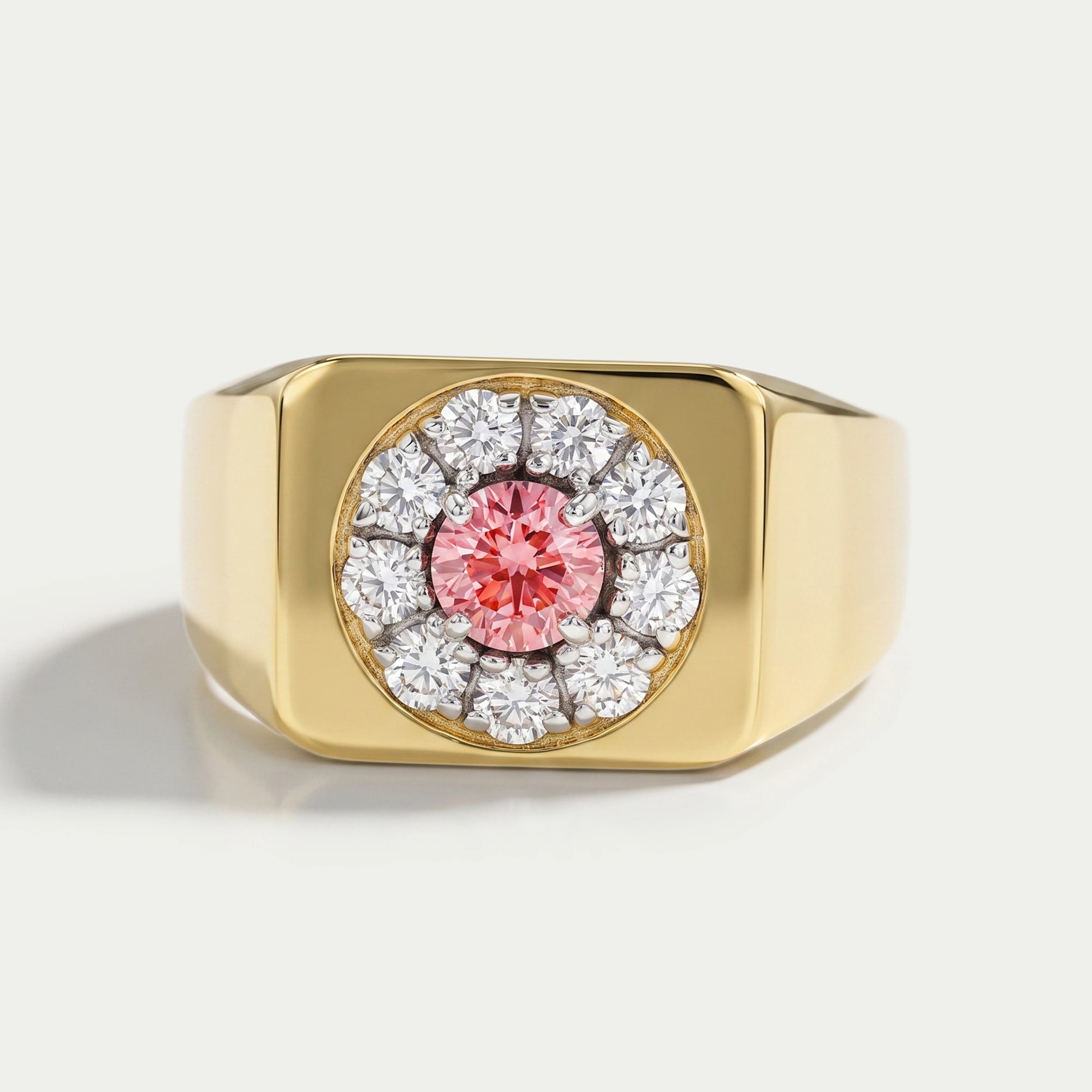Pink Round Cut Diamond Halo Men's Ring