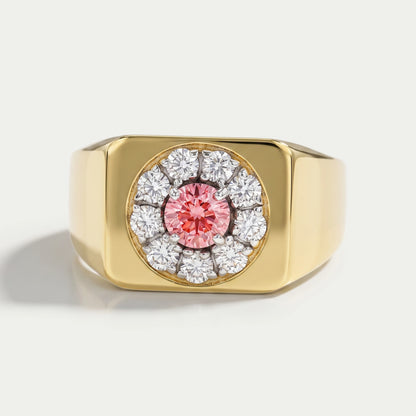 Pink Round Cut Diamond Halo Men's Ring