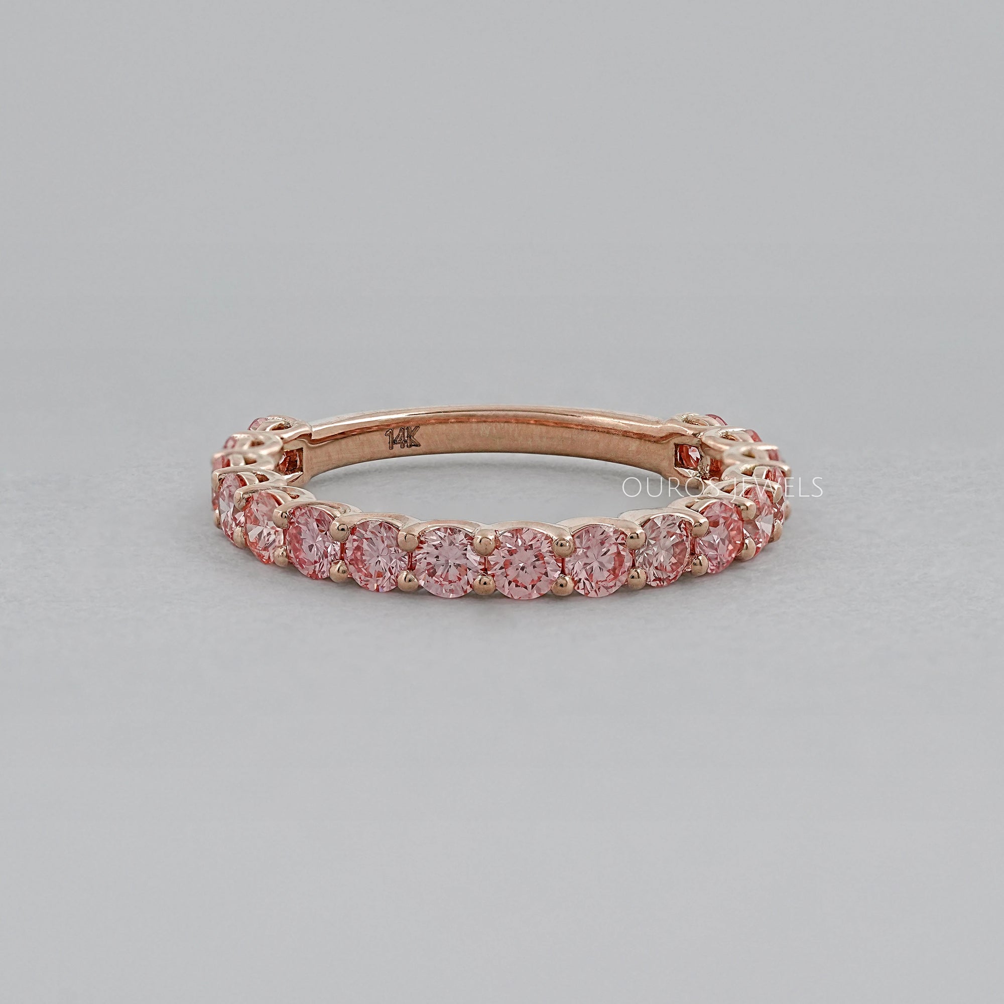 Pink Round Cut Lab Grown Diamond Half Eternity Wedding Ring
