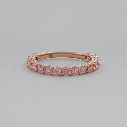 Pink Round Cut Lab Grown Diamond Half Eternity Wedding Ring