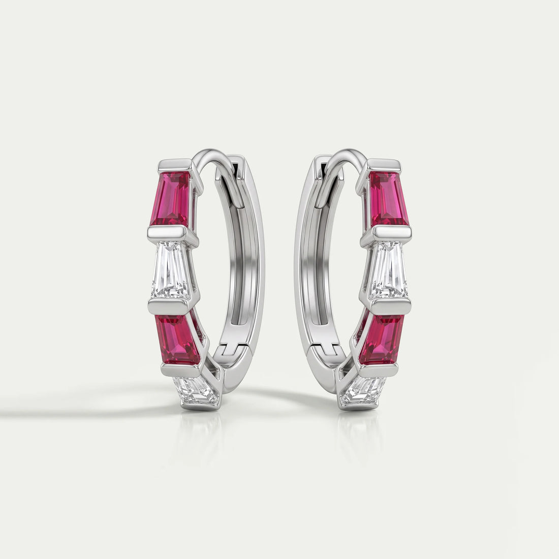 Ruby Tapered Baguette And Lab Diamond Hoop Earrings Earrings