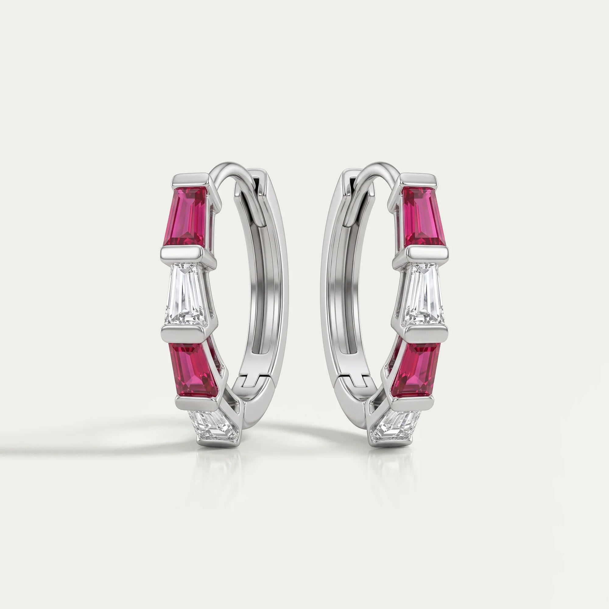 Ruby Tapered Baguette And Lab Diamond Hoop Earrings Earrings