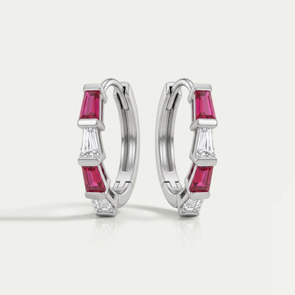 Ruby Tapered Baguette And Lab Diamond Hoop Earrings Earrings