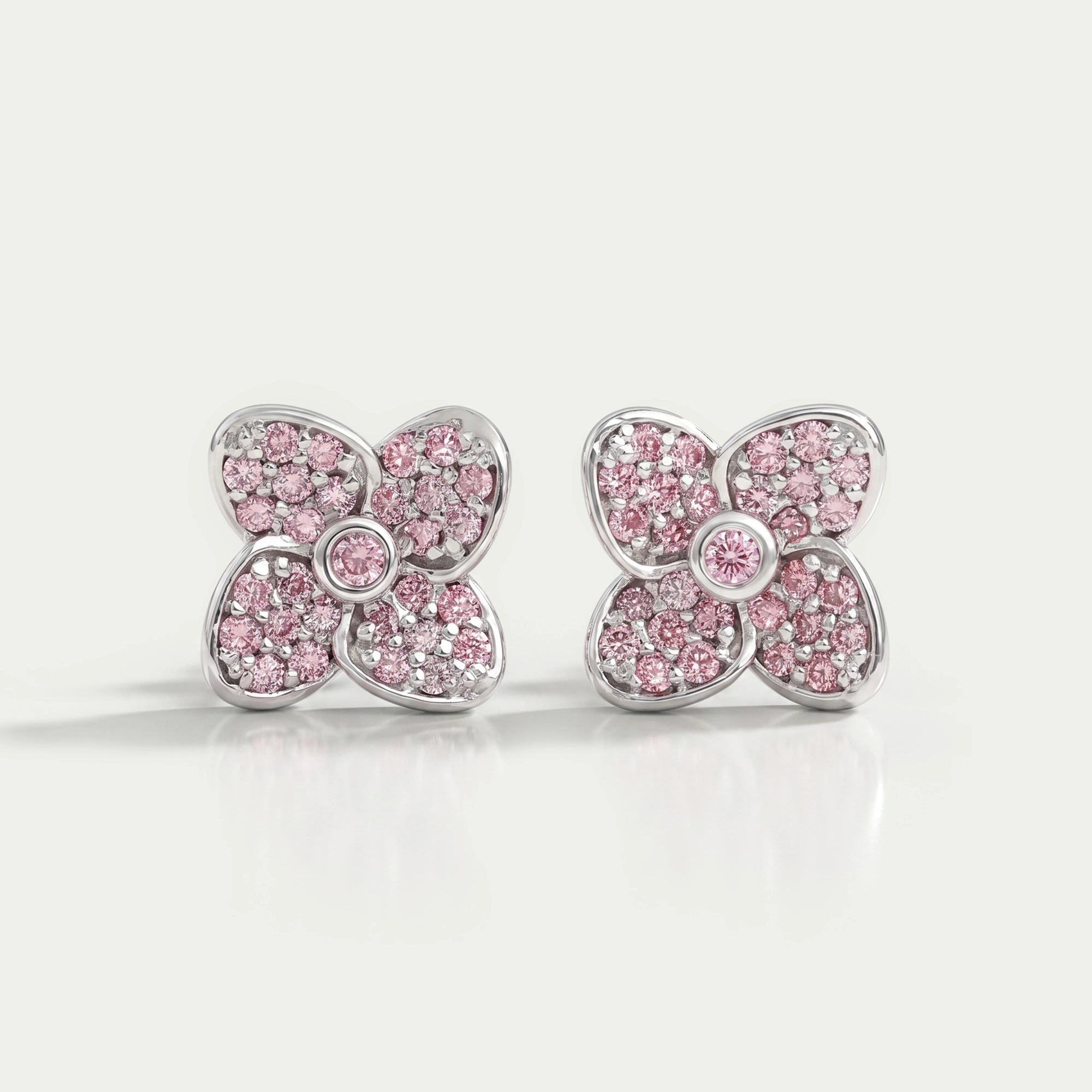 Flower Shape Pink Round Cut Lab Diamond Stud Earrings