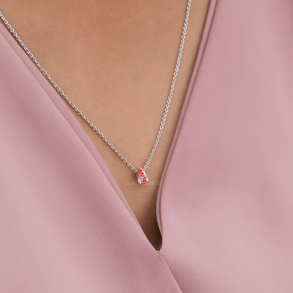 Pink Pear Cut Lab Grown Diamond Pendant Necklaces