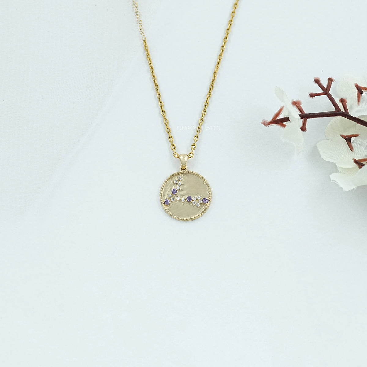 Pisces Zodiac Sign Sapphire Purple Gemstone Pendant