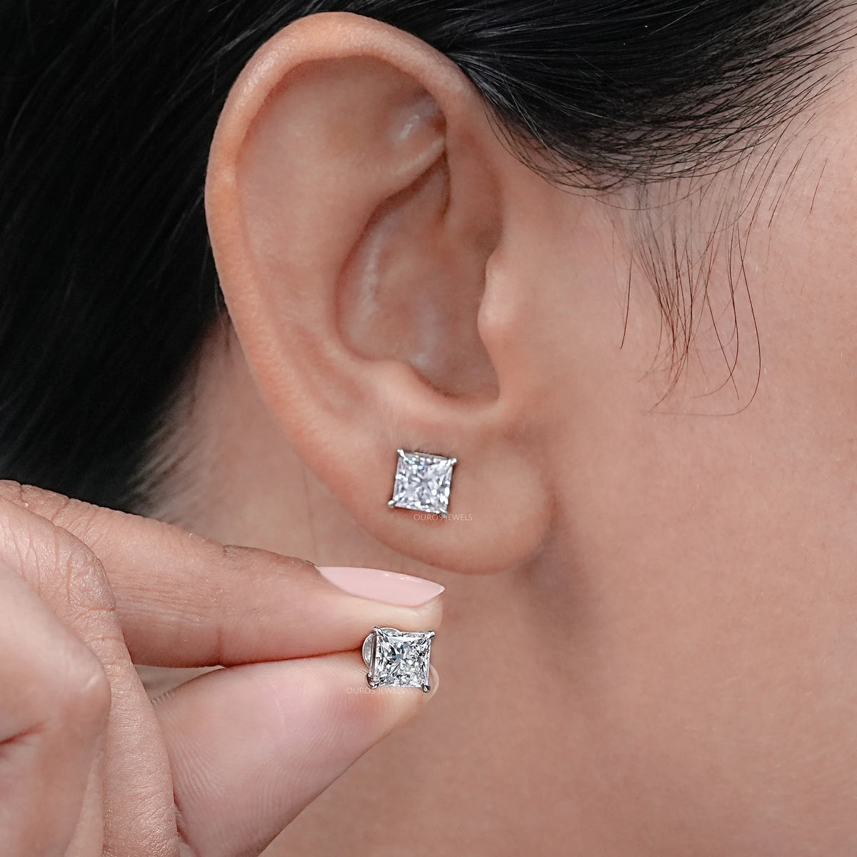 Princess Cut Lab Grown Diamond Stud Earring