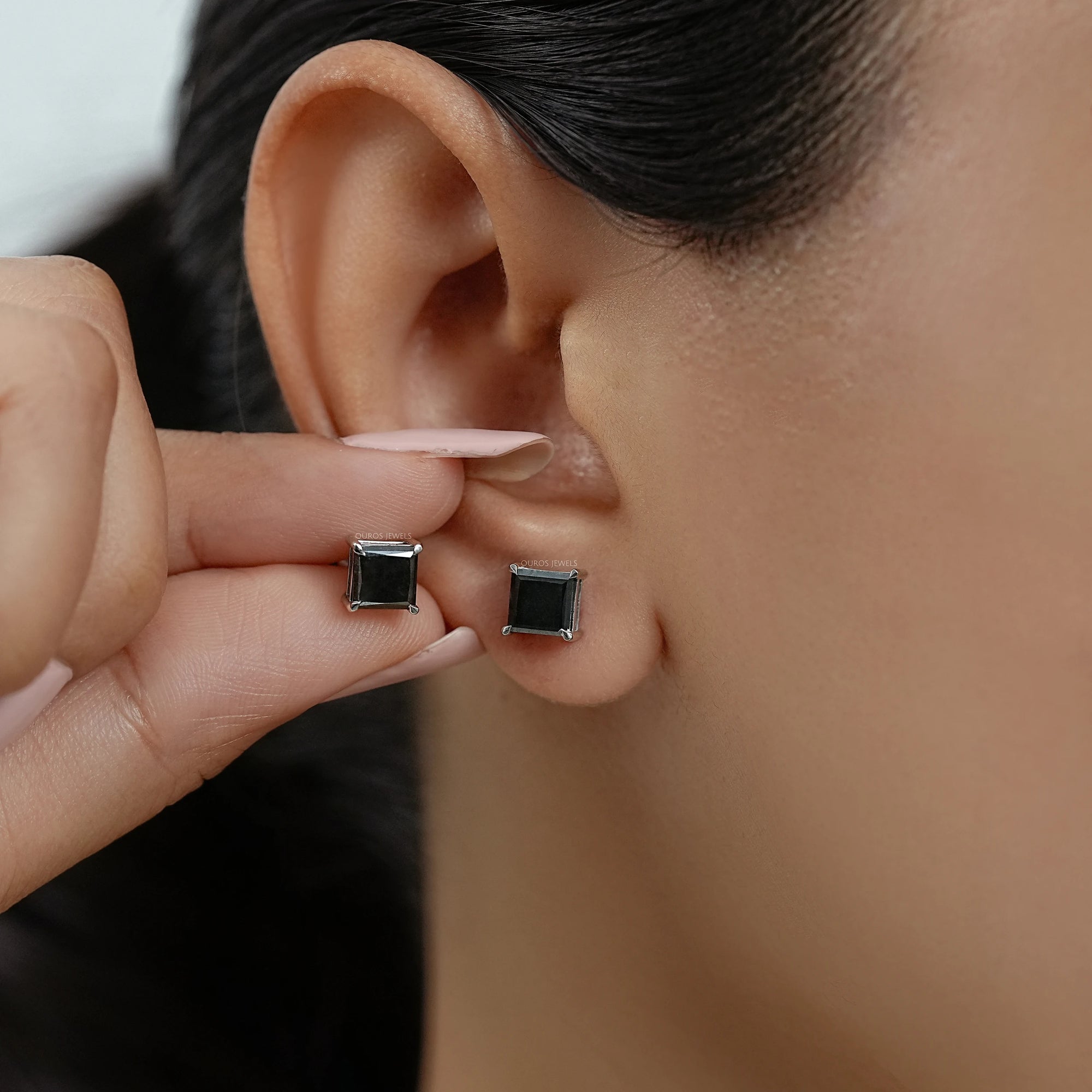 Salt Pepper Princess Cut Stud Earrings Earring