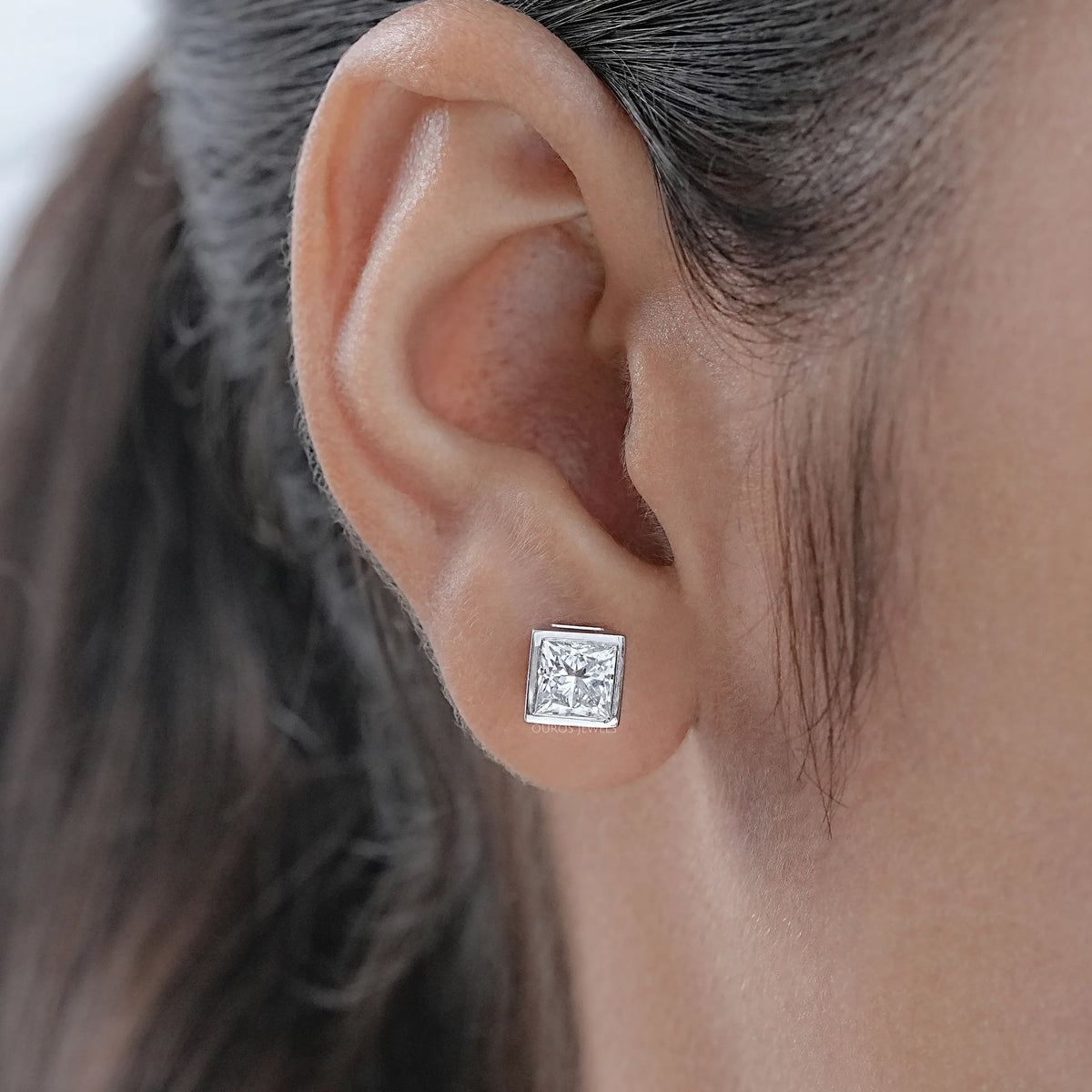 Princess Lab Diamond Bezel Stud Earrings Earrings