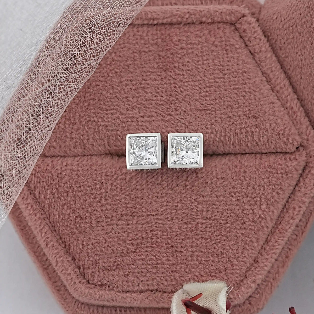 Princess Lab Diamond Bezel Stud Earrings Earrings