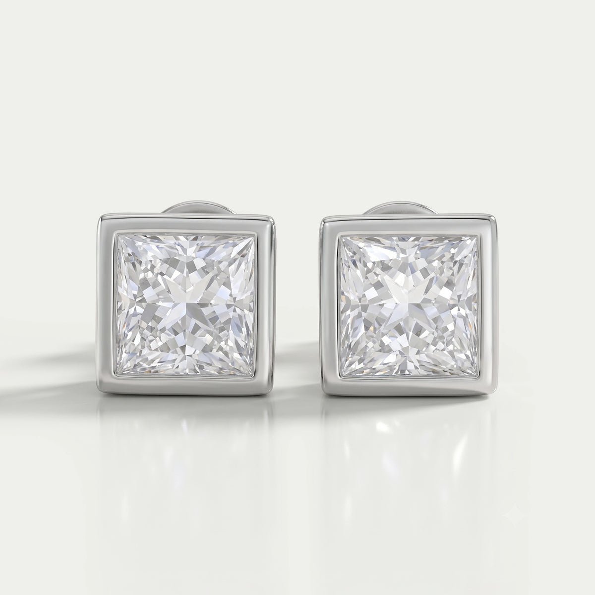 Princess Lab Diamond Bezel Stud Earrings Earrings