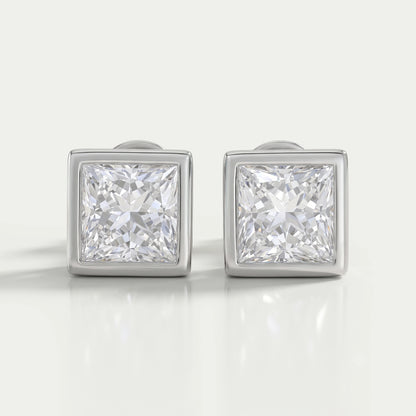 Princess Lab Diamond Bezel Stud Earrings Earrings