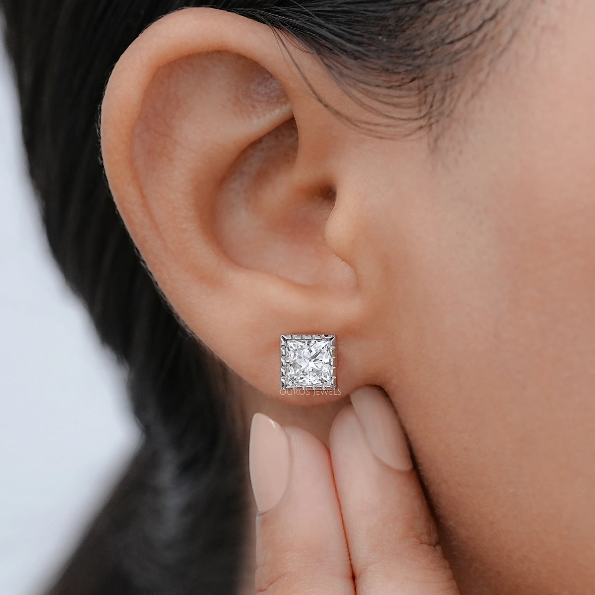 Milgrain Set Princess Lab Grown Diamond Stud Earrings Earrings