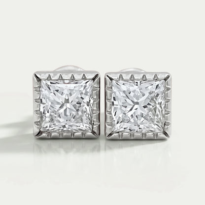 Milgrain Set Princess Lab Grown Diamond Stud Earrings Earrings