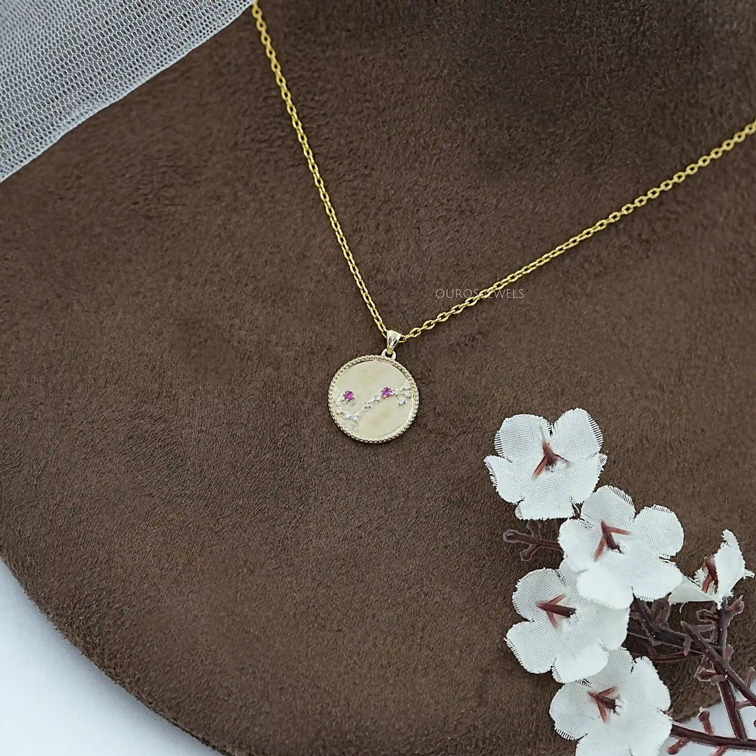 Scorpio Zodiac Sign Purplish Pink Gemstone Pendant Necklaces