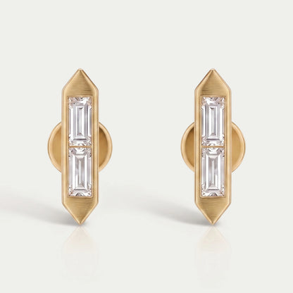 Baguette Cut Lab Grown Diamond Bar Stud Earrings