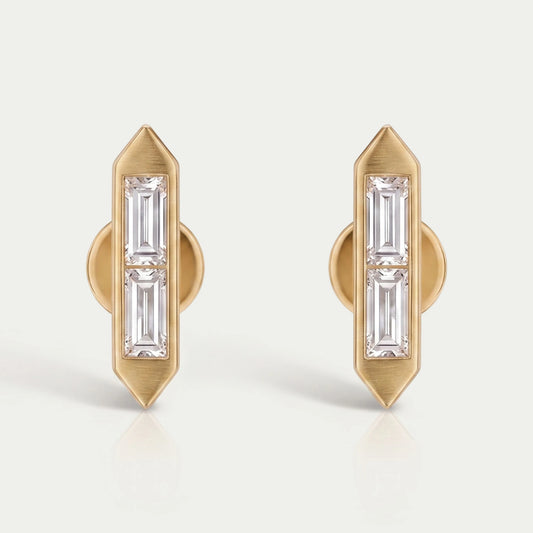Baguette Cut Lab Grown Diamond Bar Stud Earrings