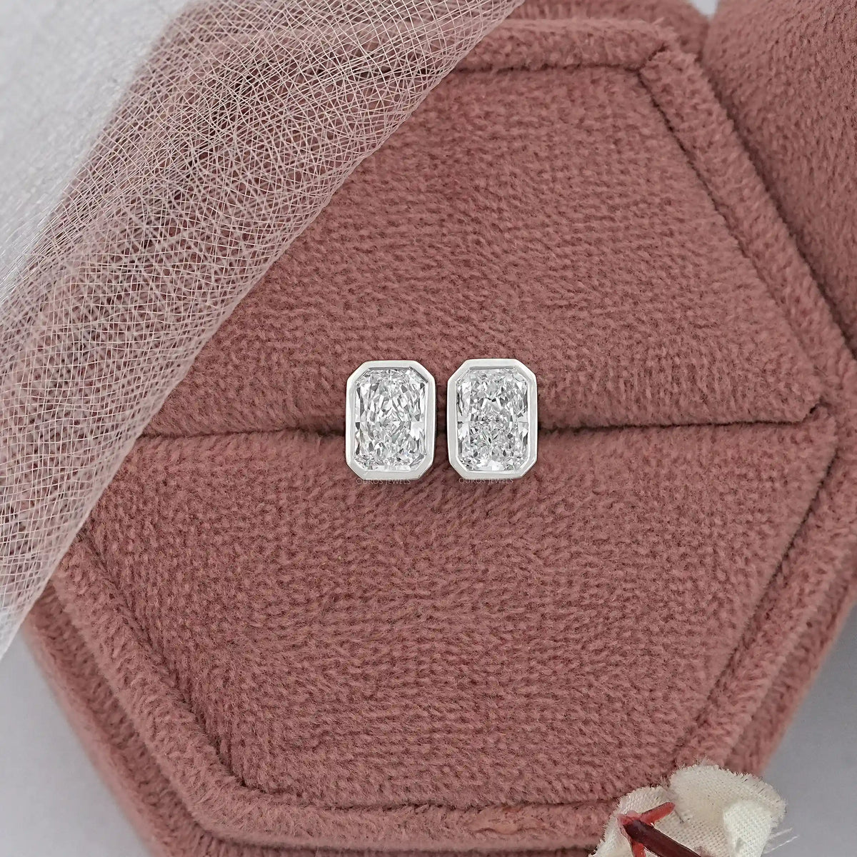 Bezel Radiant Lab Diamond Stud Earrings Earrings