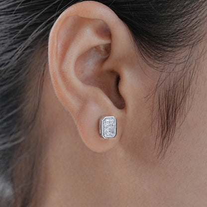 Bezel Radiant Lab Diamond Stud Earrings Earrings