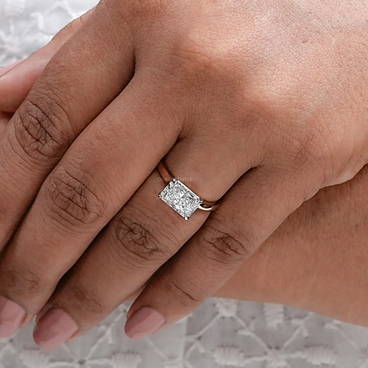 East West Radiant Cut Solitaire Ring Ring