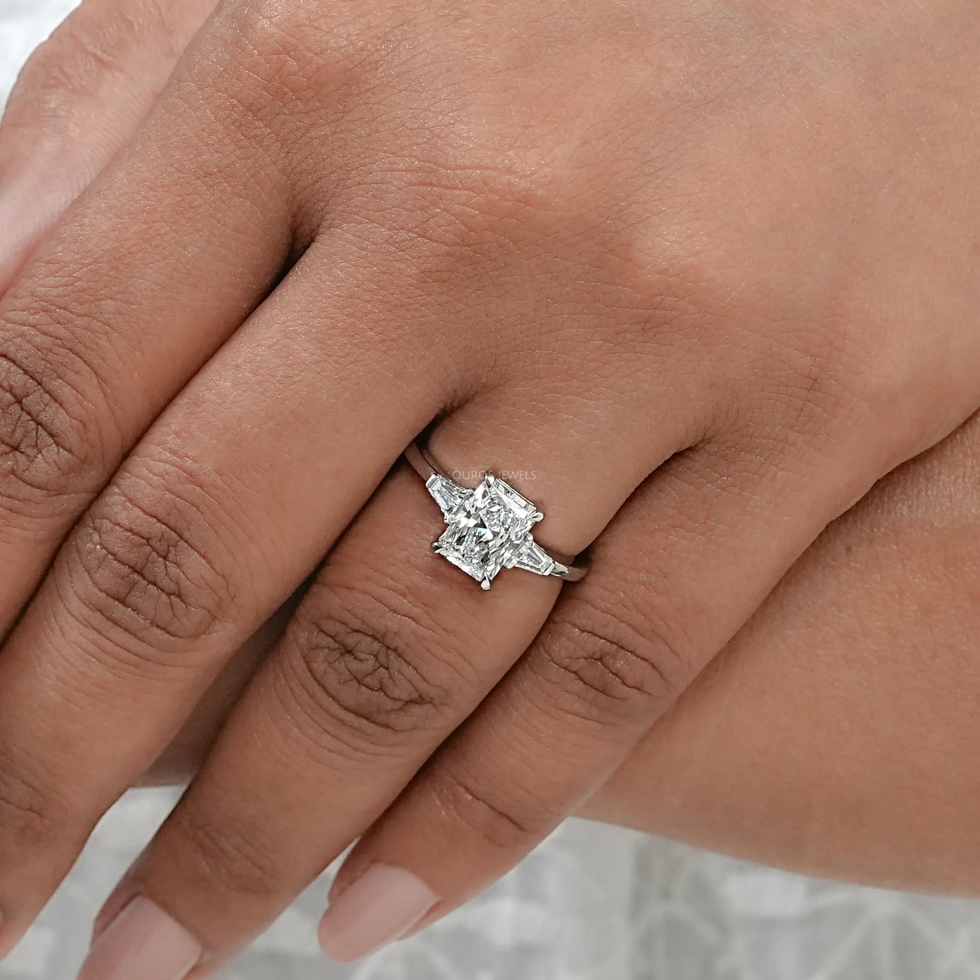 Brilliant Radiant Cut And Tapered Baguette Three stone ring Rings