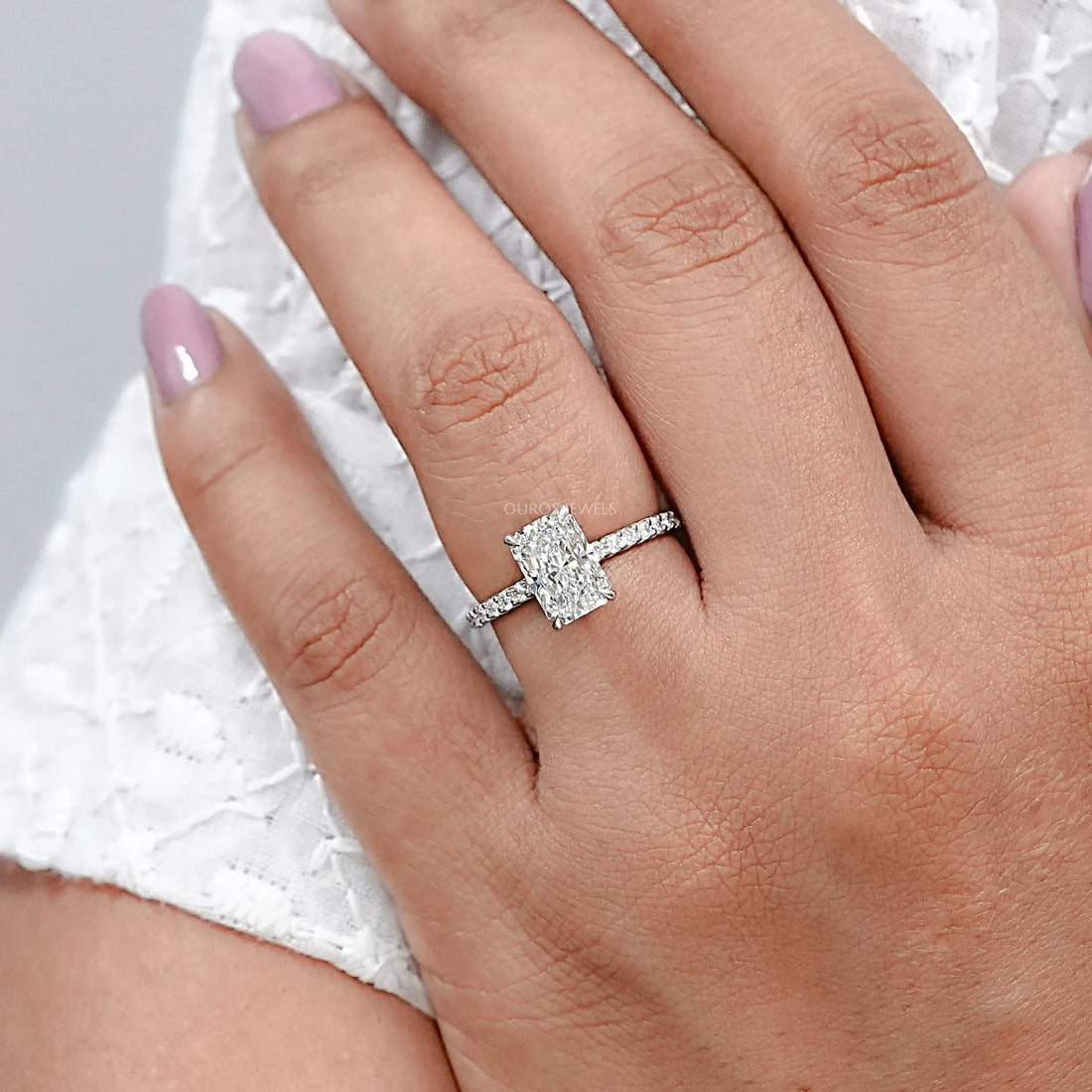 Radiant Cut Solitaire Accent Diamond Engagement Ring Rings