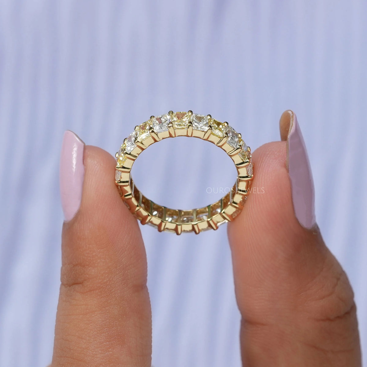 Yellow Radiant Cut Lab Diamond Eternity Band Ring