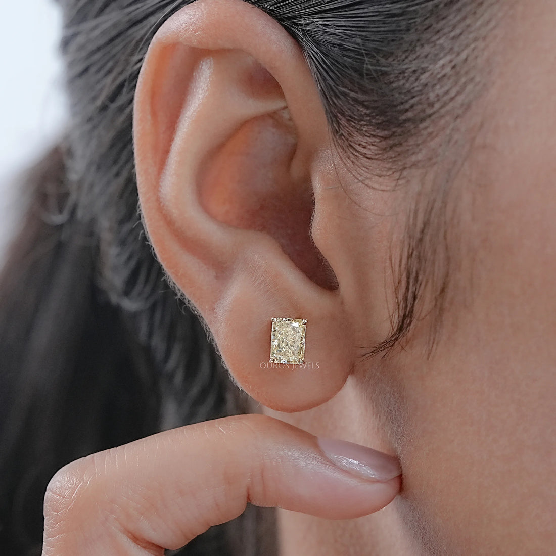 Yellow Radiant Lab Diamond Stud Earrings Earrings