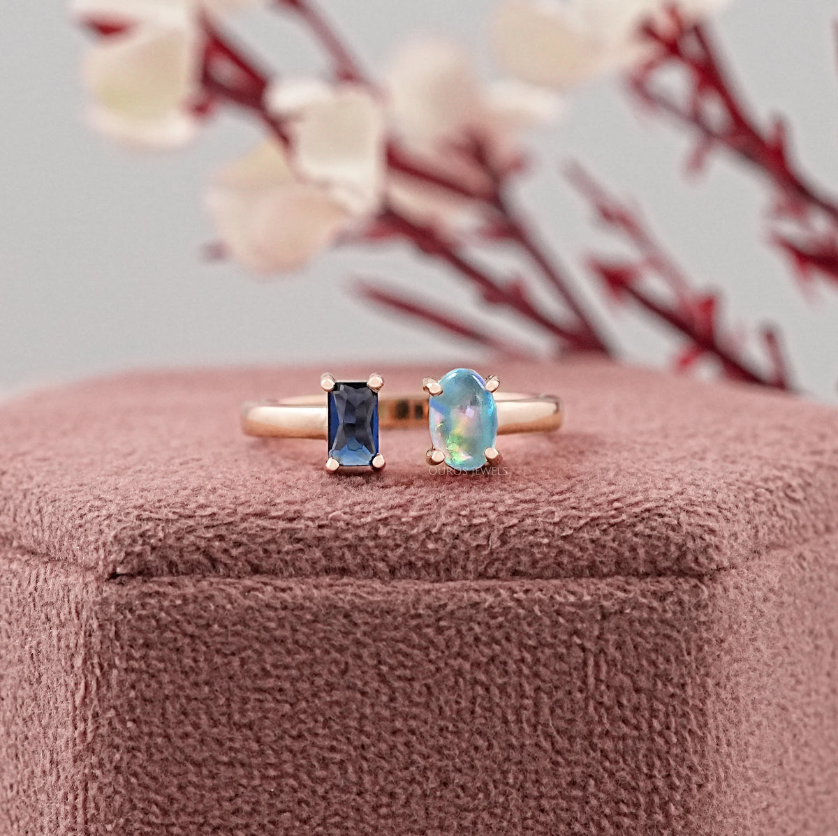 Opal And Sapphire Emerald Open Cuff Ring Rings