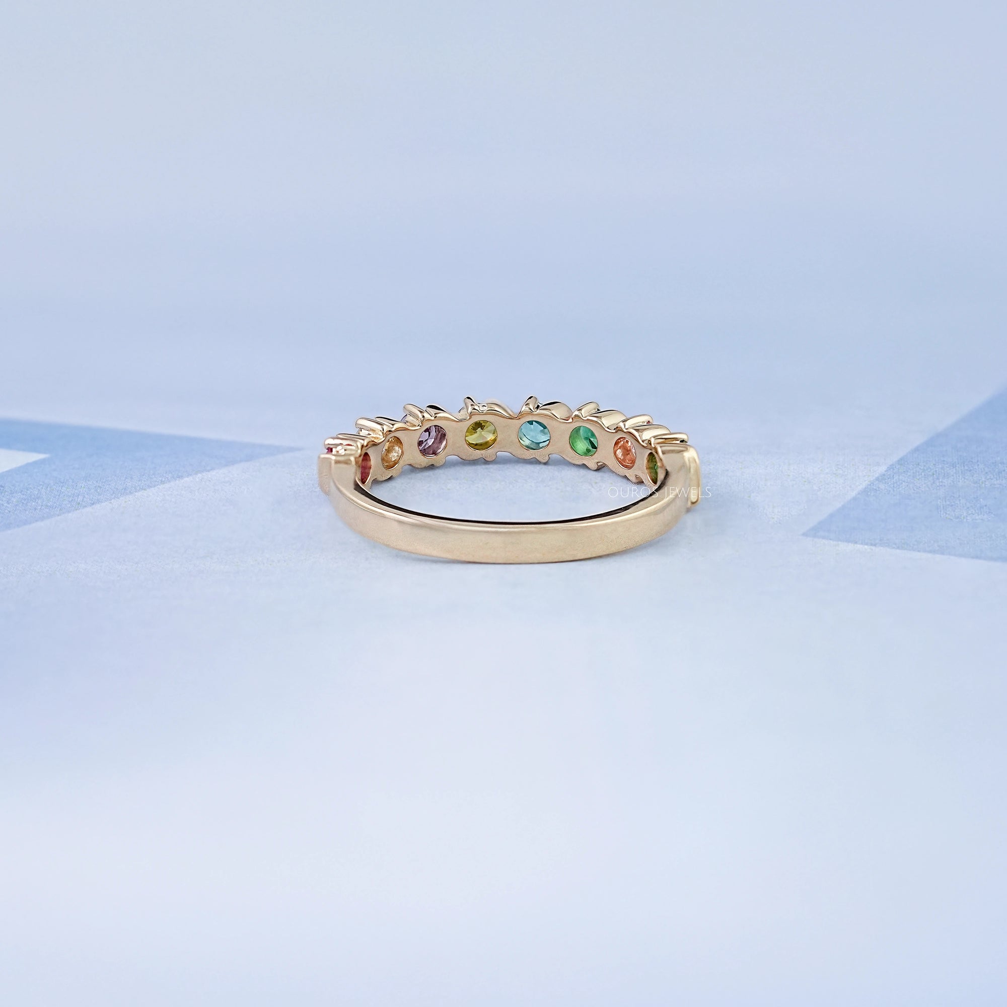 Multi Gemstone Half Eternity Wedding Band