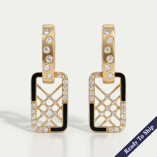Reactangle Shape Round Diamond Dangle Earrings