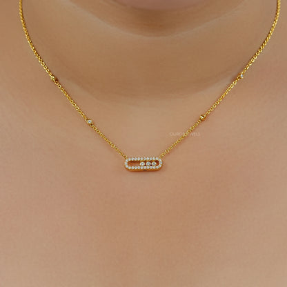 Movable Lab Diamond Paperclip Pendant Necklaces