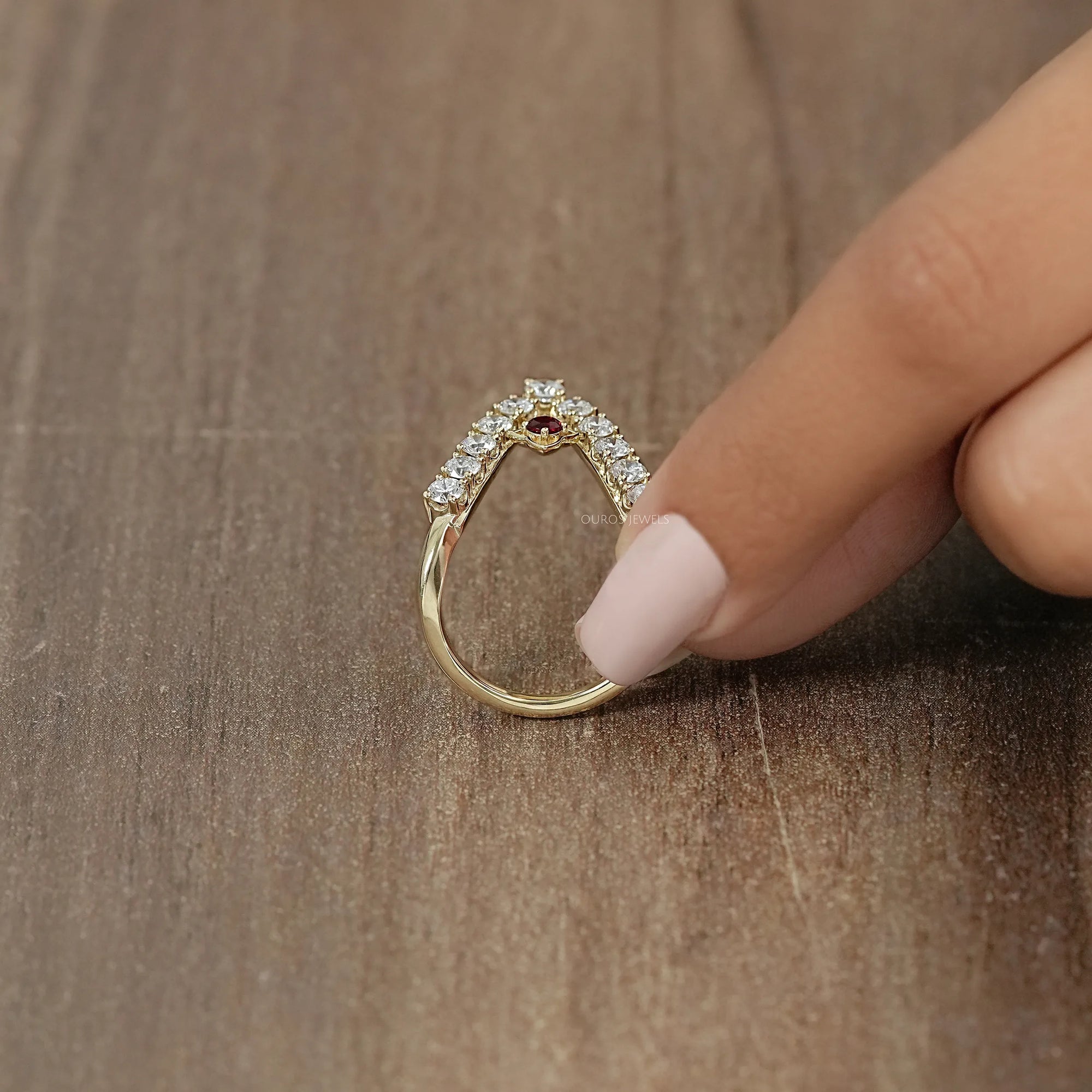 Red Ruby Round Diamond Vanki Ring Ring