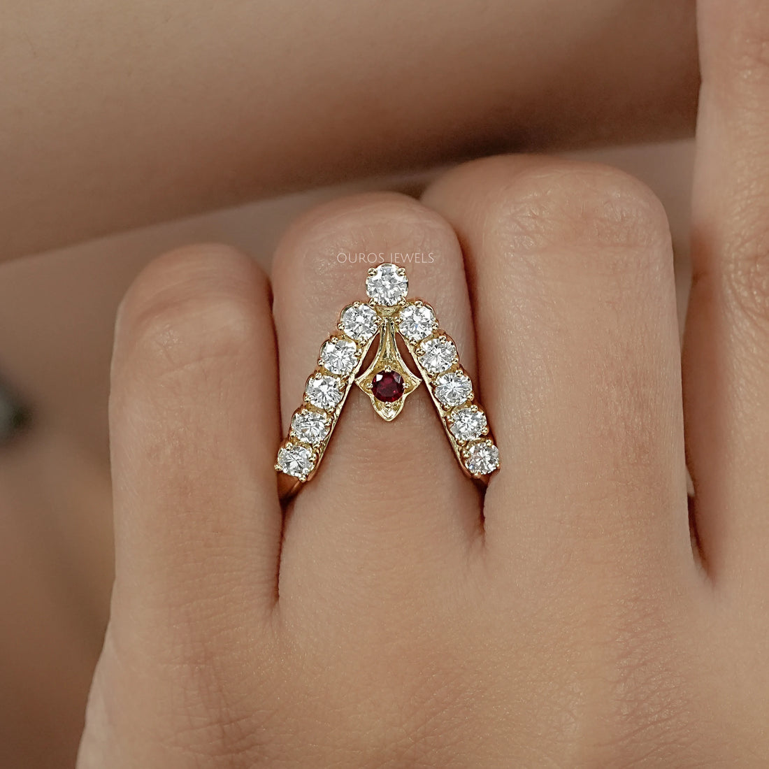 Red Ruby Round Diamond Vanki Ring Ring