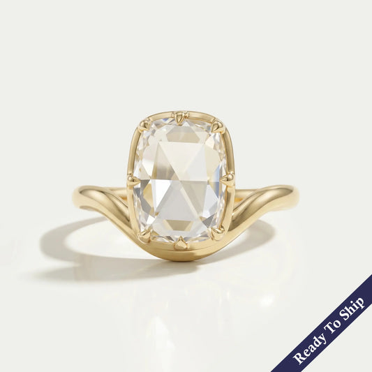 Rose Cut Elongated Cushion Curved Ring