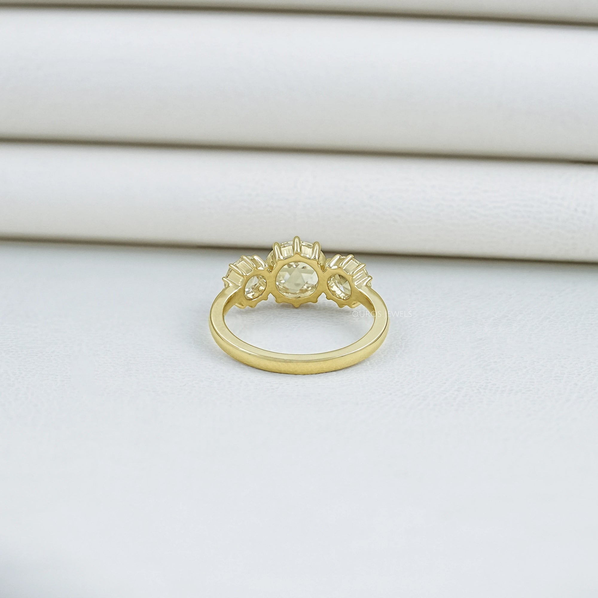 Three Stone Rose Cut Round Engagement Ring Ring