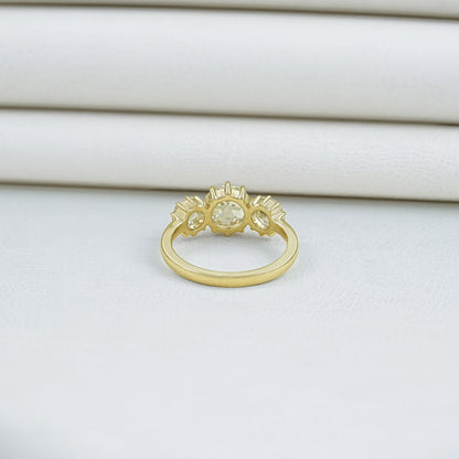 Three Stone Rose Cut Round Engagement Ring Ring